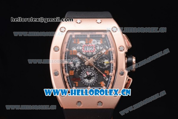 Richard Mille RM011-FM Asia ST25 Automatic Rose Gold Case with Skeleton Dial Arabic Numeral Markers and Black Rubber Strap Rose Gold Inner Bezel - Click Image to Close